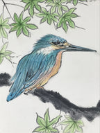 Japanese Art Board Painting Shikishi Bluebird PaperHand Painted Picture A478