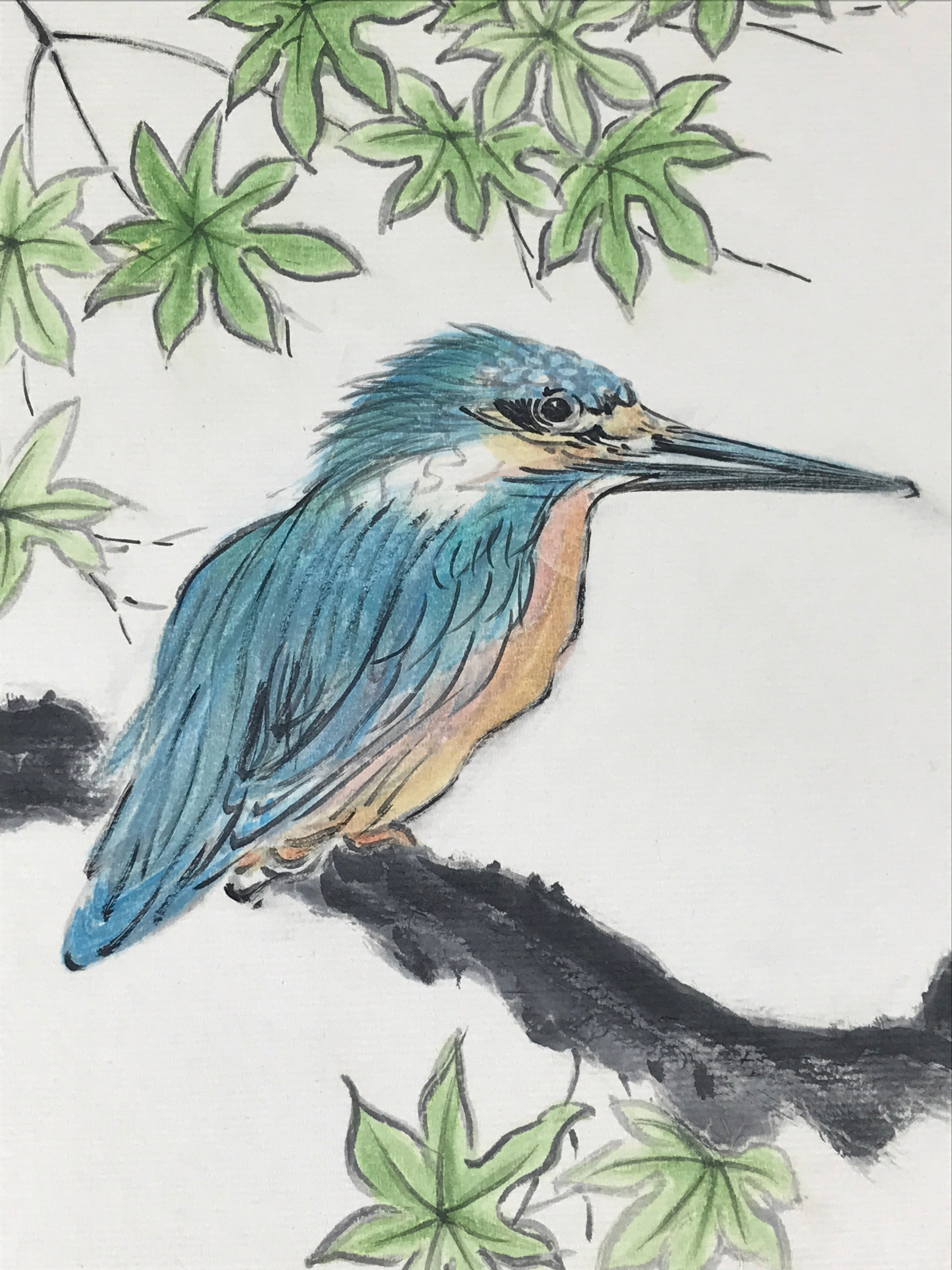 Japanese Art Board Painting Shikishi Bluebird PaperHand Painted Picture A478