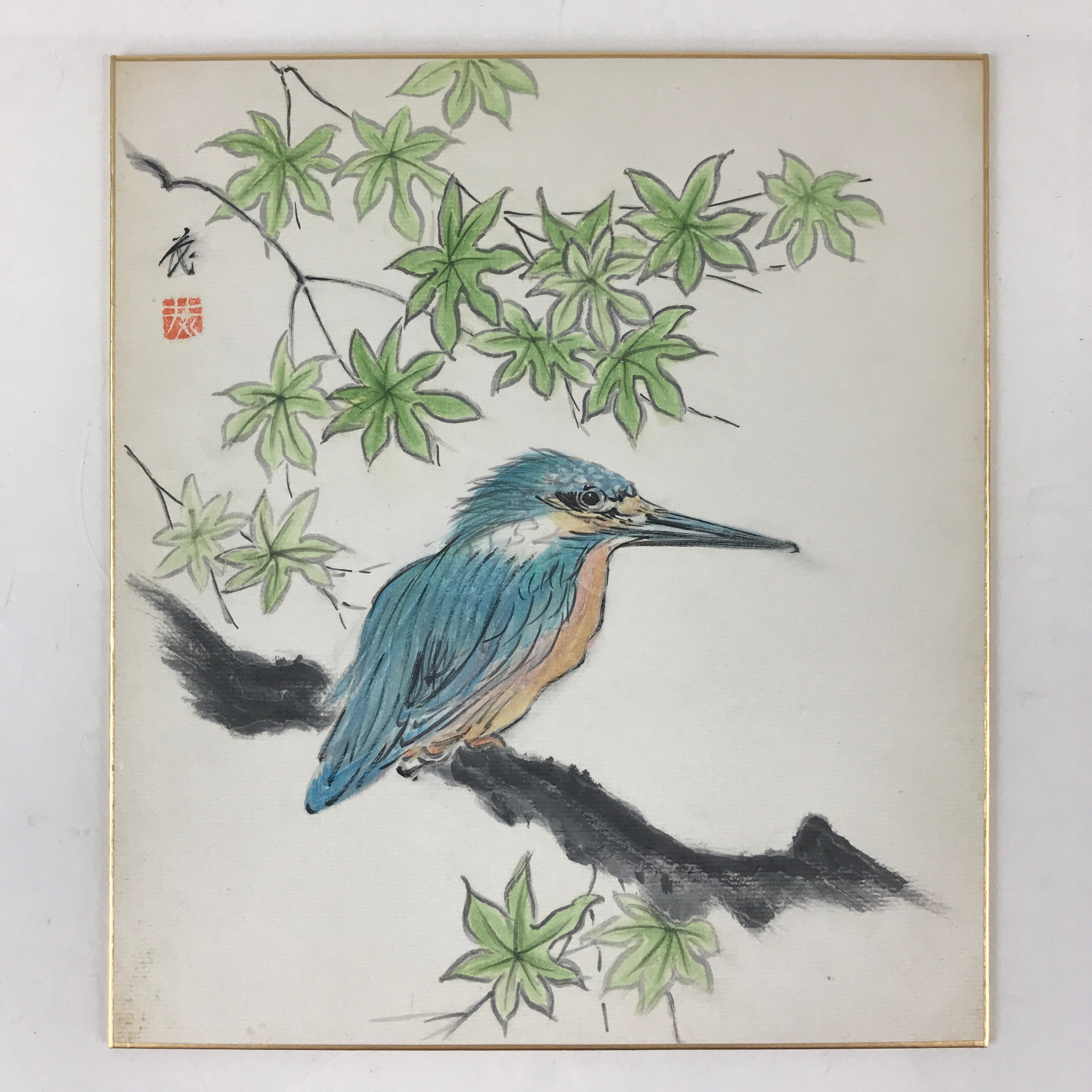 Japanese Art Board Painting Shikishi Bluebird PaperHand Painted Picture A478