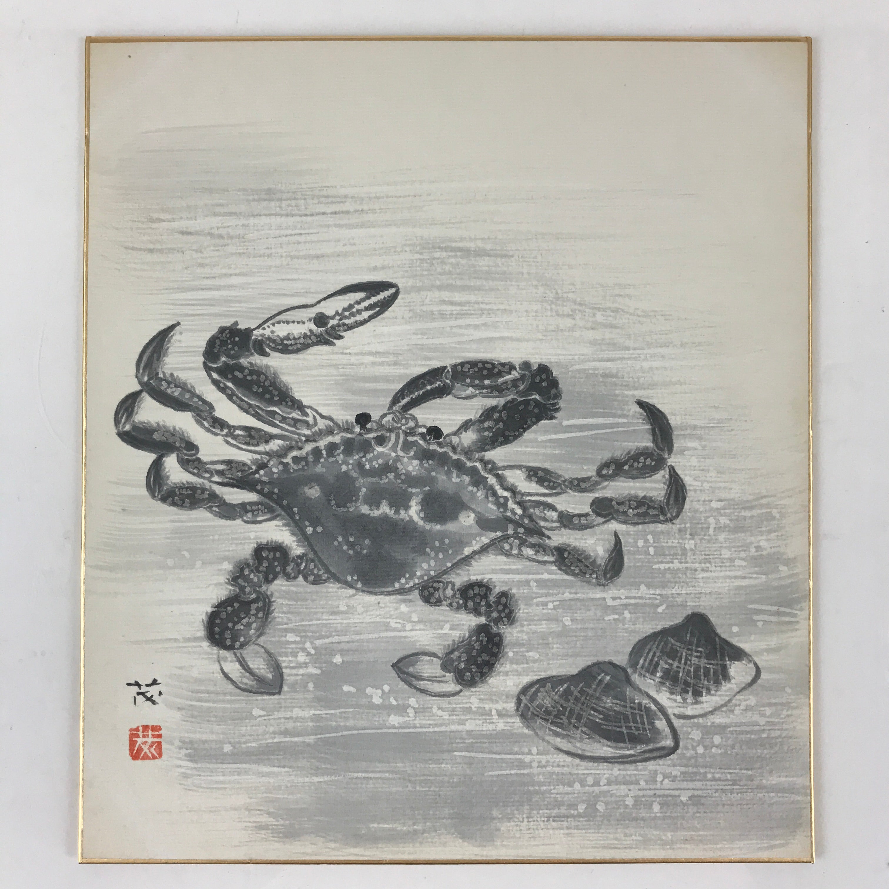 Japanese Art Board Painting Shikishi Paper Crabs ClamsHand Painted Picture A477