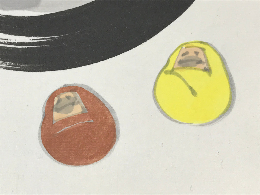 Japanese Art Board Painting Shikishi Paper Daruma Lucky Charm Signed A475