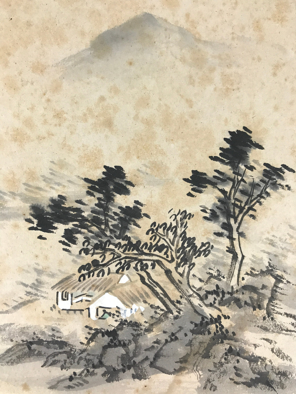 Japanese Art Board Painting Shikishi Paper Mountain Village Signed A472