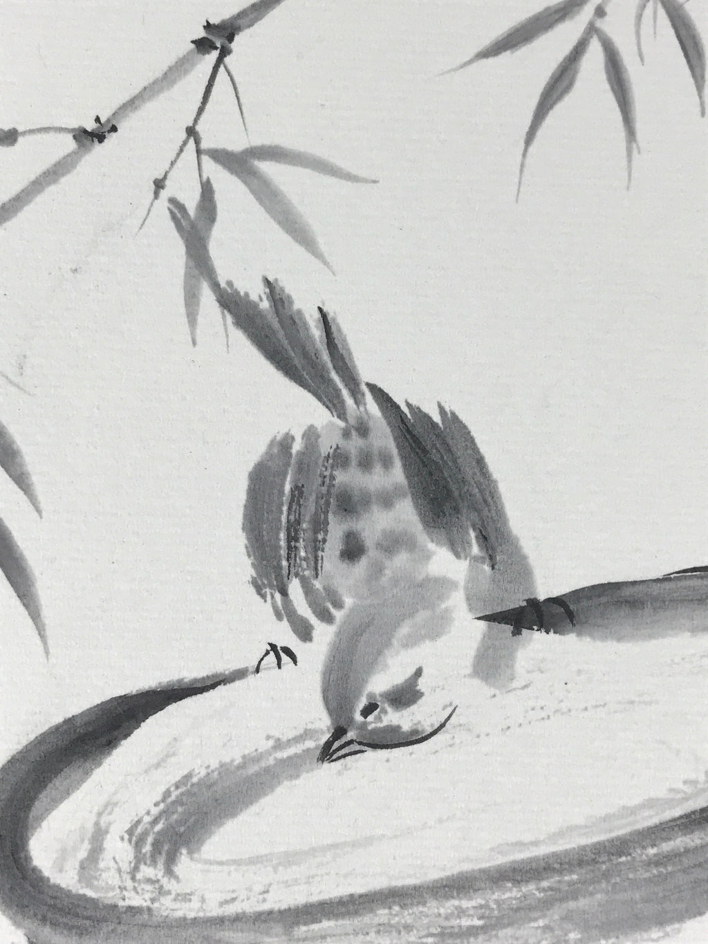 Japanese Art Board Painting Shikishi Sparrow Tree Paper Hand Painted Signed A491