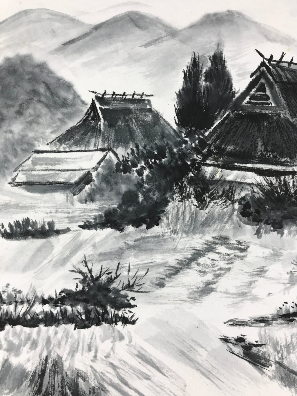 Japanese Art Board Painting Thatched Roof House Countryside Shikishi Paper A495