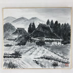 Japanese Art Board Painting Thatched Roof House Countryside Shikishi Paper A495