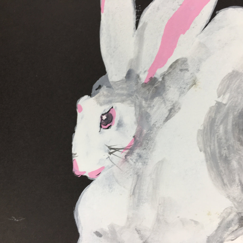 Japanese Art Board Vtg Black Shikishi Paper Zodiac Symbol Rabbit White Usagi A34