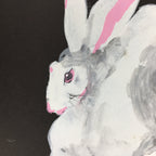 Japanese Art Board Vtg Black Shikishi Paper Zodiac Symbol Rabbit White Usagi A34