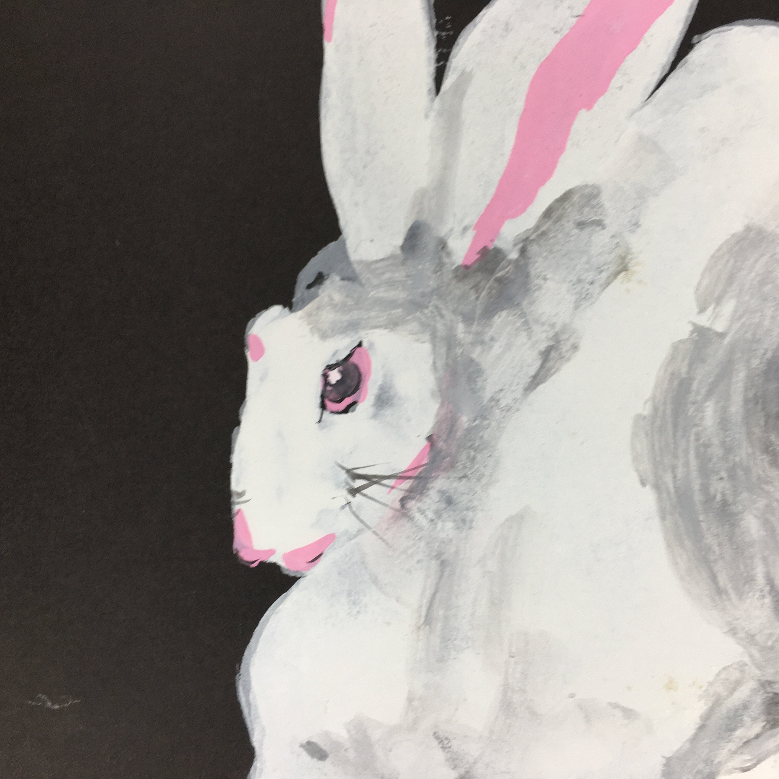 Japanese Art Board Vtg Black Shikishi Paper Zodiac Symbol Rabbit White Usagi A34