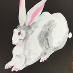 Japanese Art Board Vtg Black Shikishi Paper Zodiac Symbol Rabbit White Usagi A34