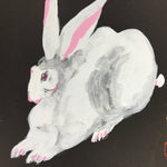 Japanese Art Board Vtg Black Shikishi Paper Zodiac Symbol Rabbit White Usagi A34