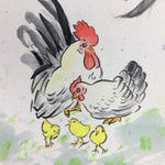 Japanese Art Board Vtg Drawing Paper Hand Drawn Picture Chicken Family A332