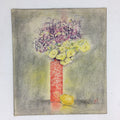 Japanese Art Board Vtg Hand Drawn Picture Flower Vase Lemon A423