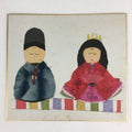 Japanese Art Board Vtg Shikishi Paper Chigiri-e Picture Hina dolls A434
