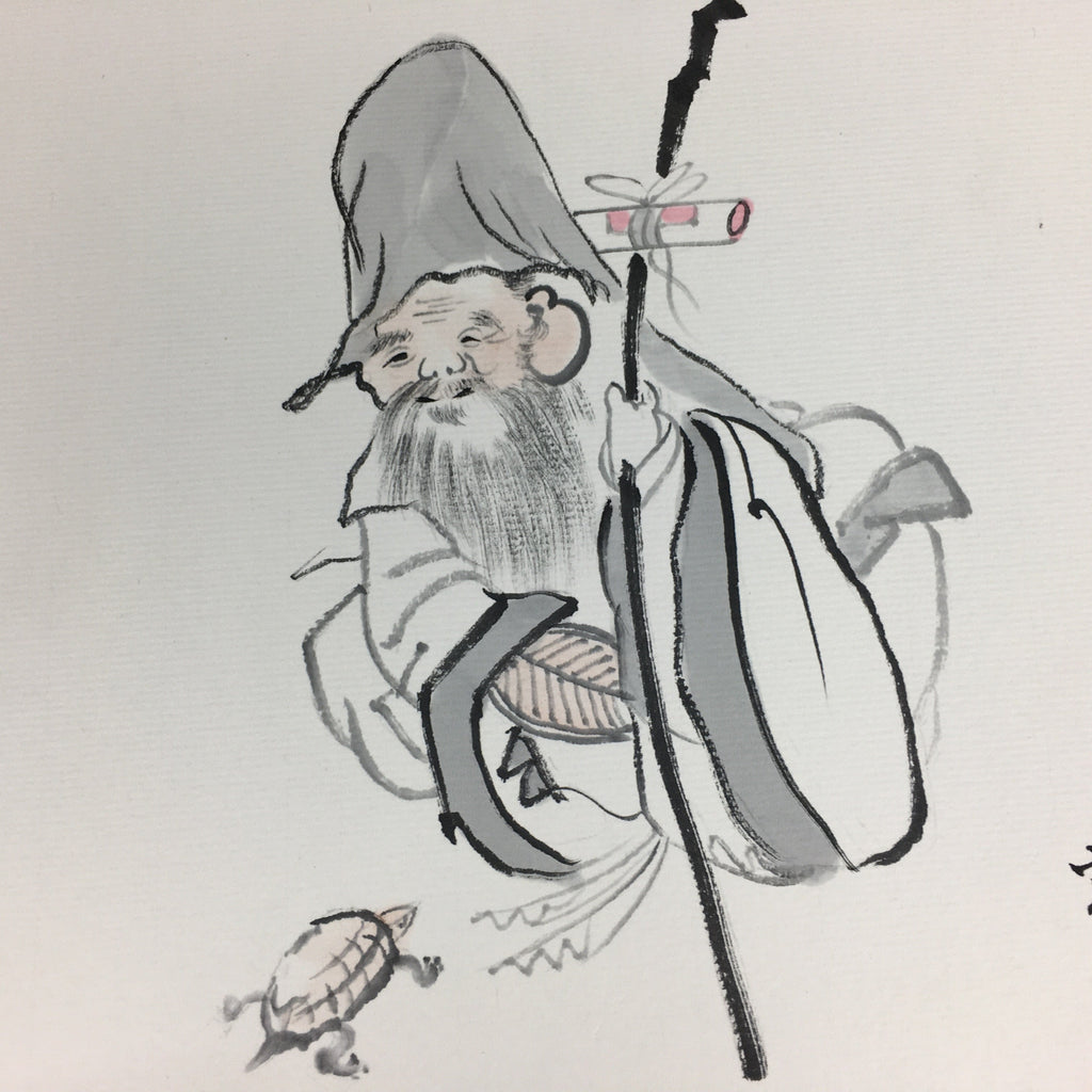 Japanese Art Board Vtg Shikishi Paper Hand Drawn Picture 7 Lucky Gods A376