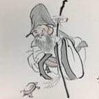 Japanese Art Board Vtg Shikishi Paper Hand Drawn Picture 7 Lucky Gods A376