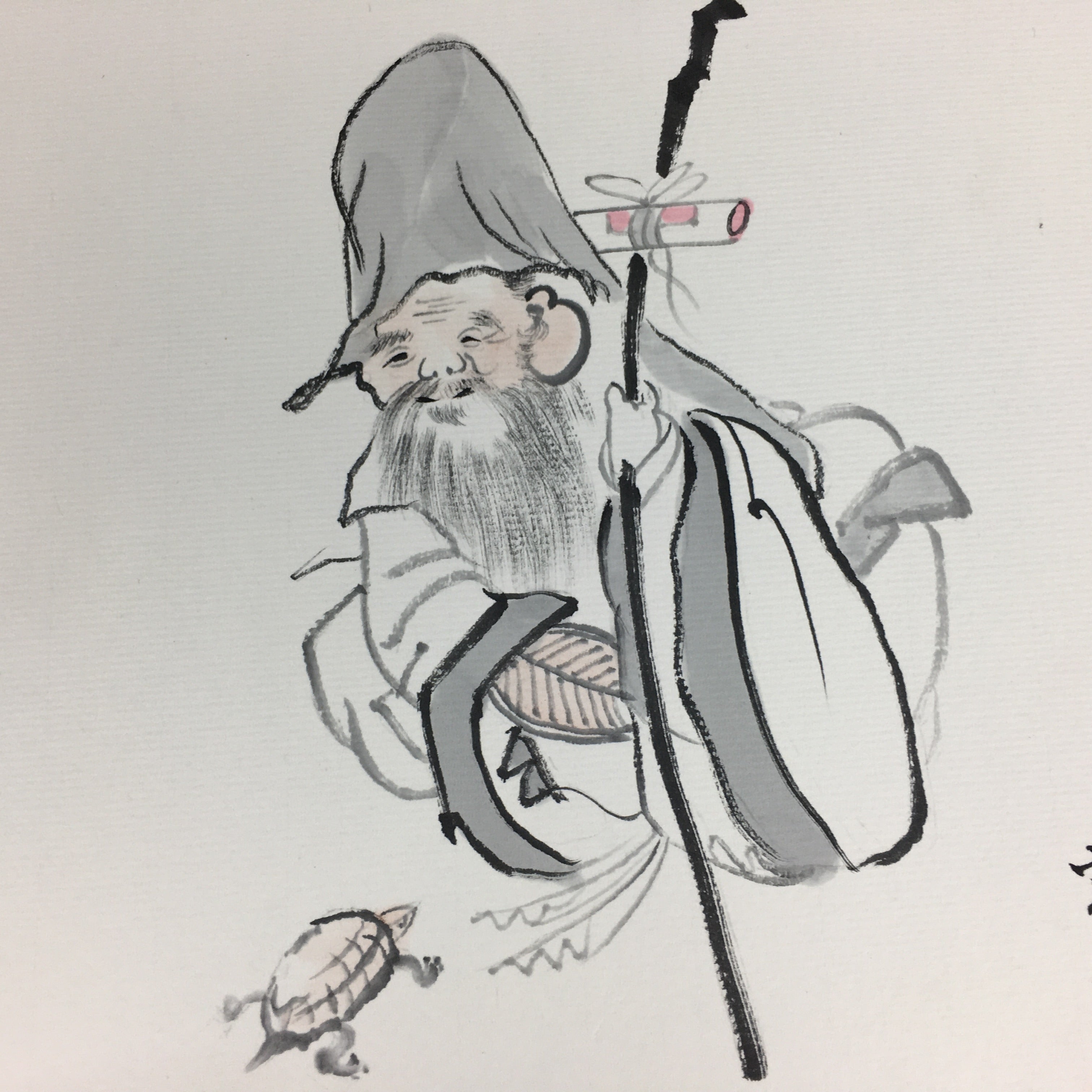 Japanese Art Board Vtg Shikishi Paper Hand Drawn Picture 7 Lucky Gods A376