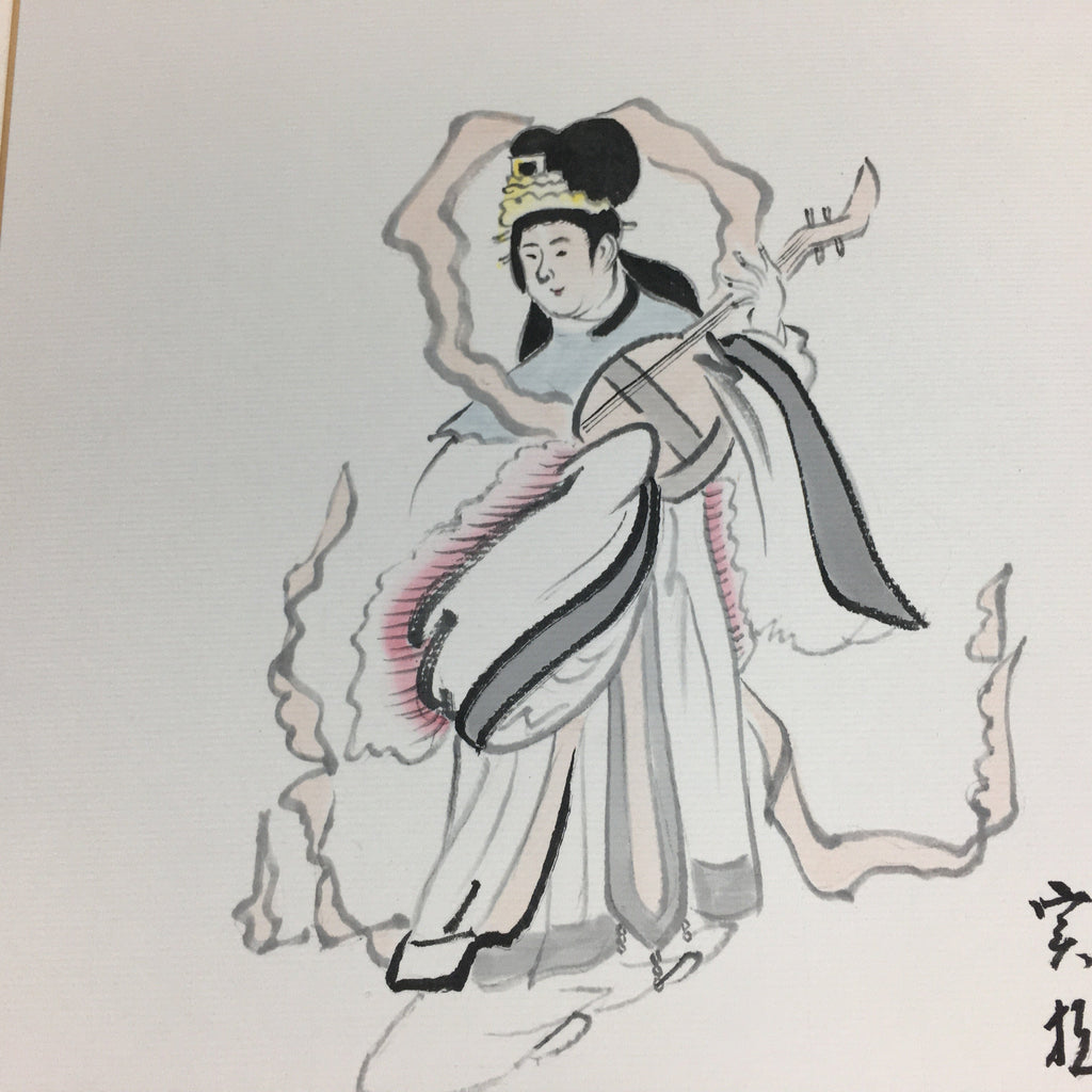 Japanese Art Board Vtg Shikishi Paper Hand Drawn Picture 7 Lucky Gods A378