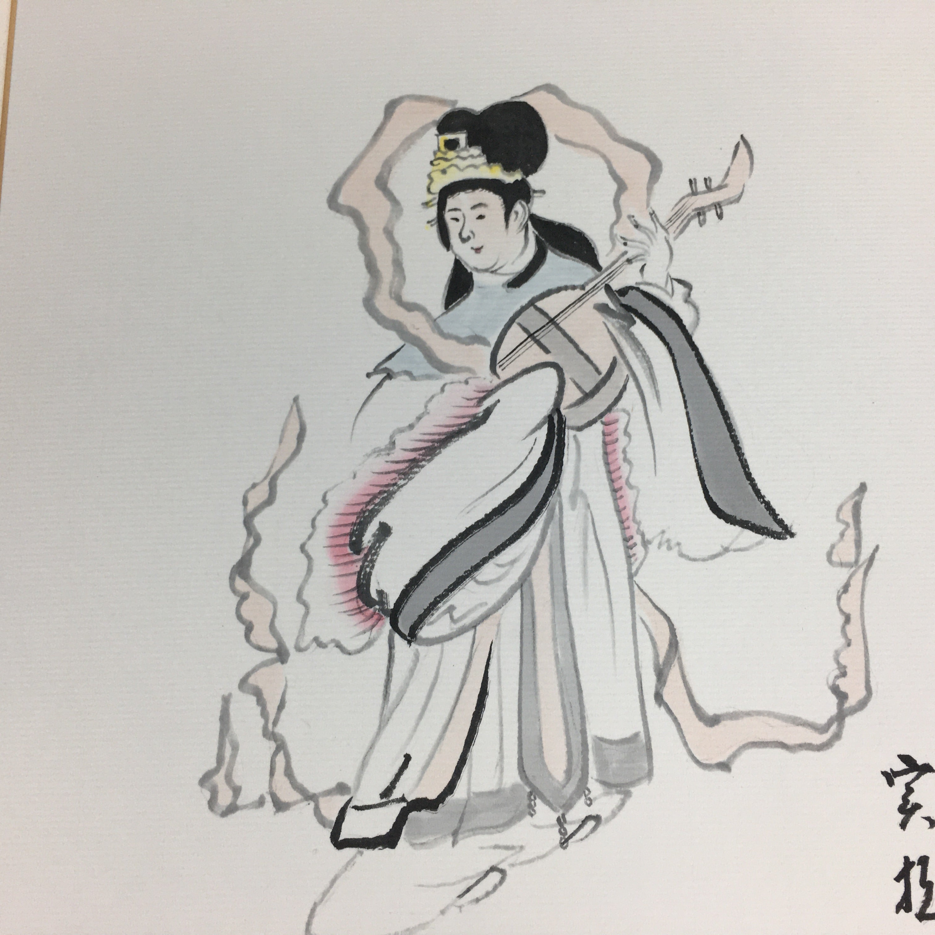 Japanese Art Board Vtg Shikishi Paper Hand Drawn Picture 7 Lucky Gods A378