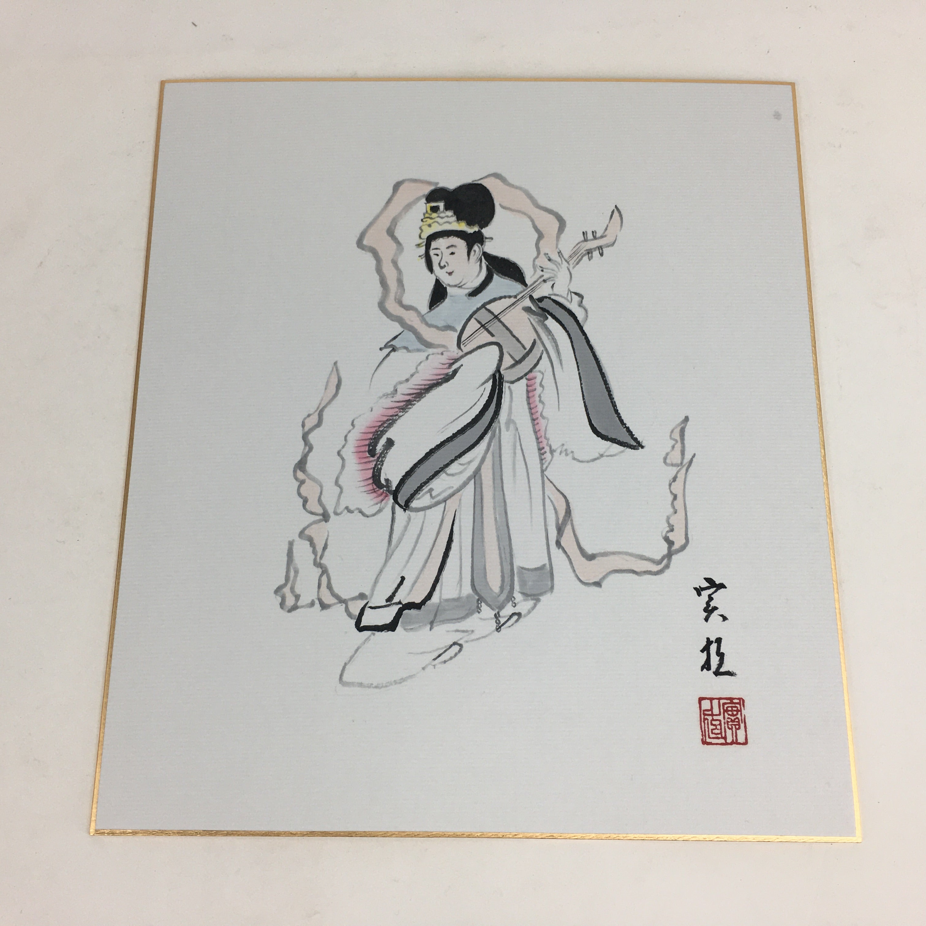 Japanese Art Board Vtg Shikishi Paper Hand Drawn Picture 7 Lucky Gods A378
