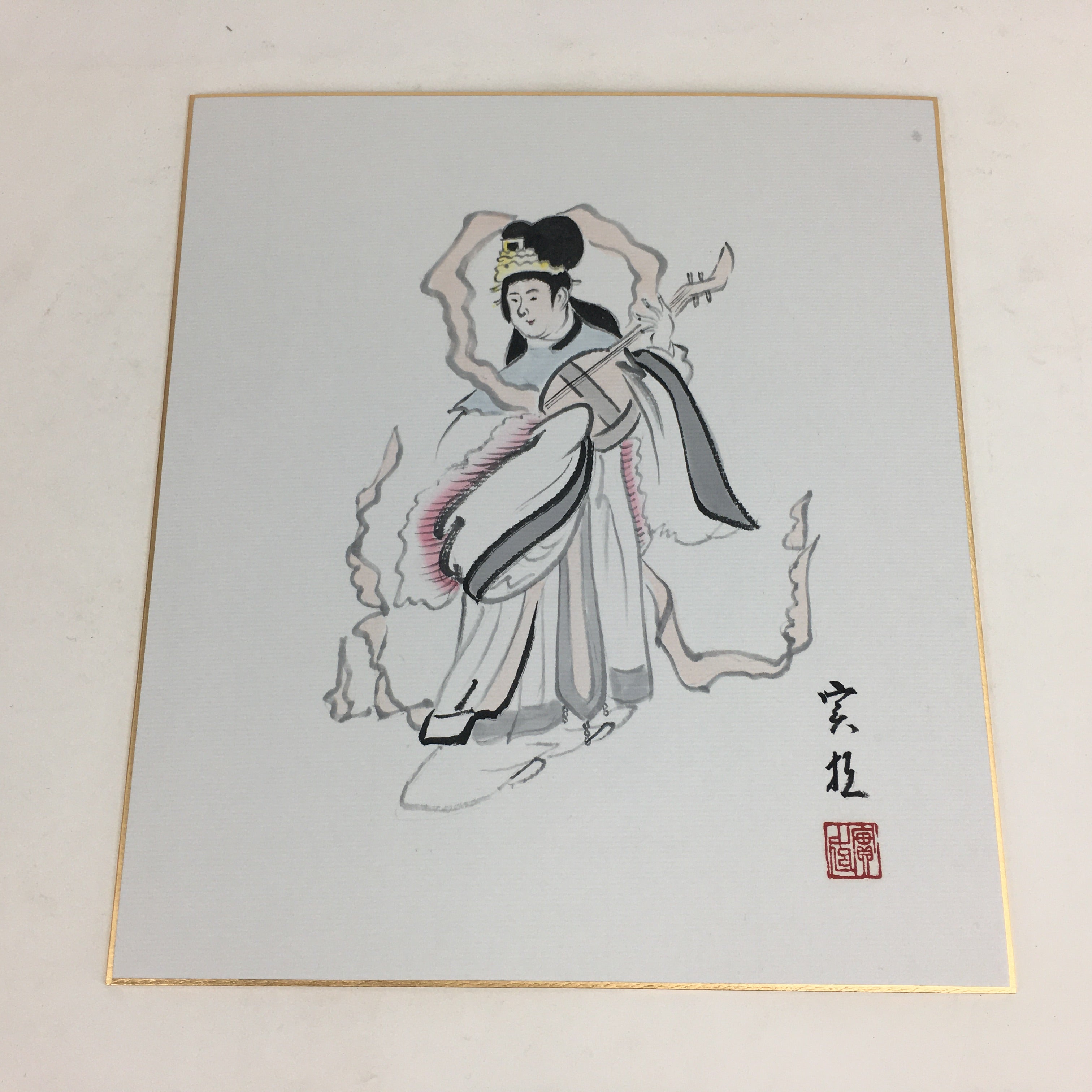 Japanese Art Board Vtg Shikishi Paper Hand Drawn Picture 7 Lucky Gods A378