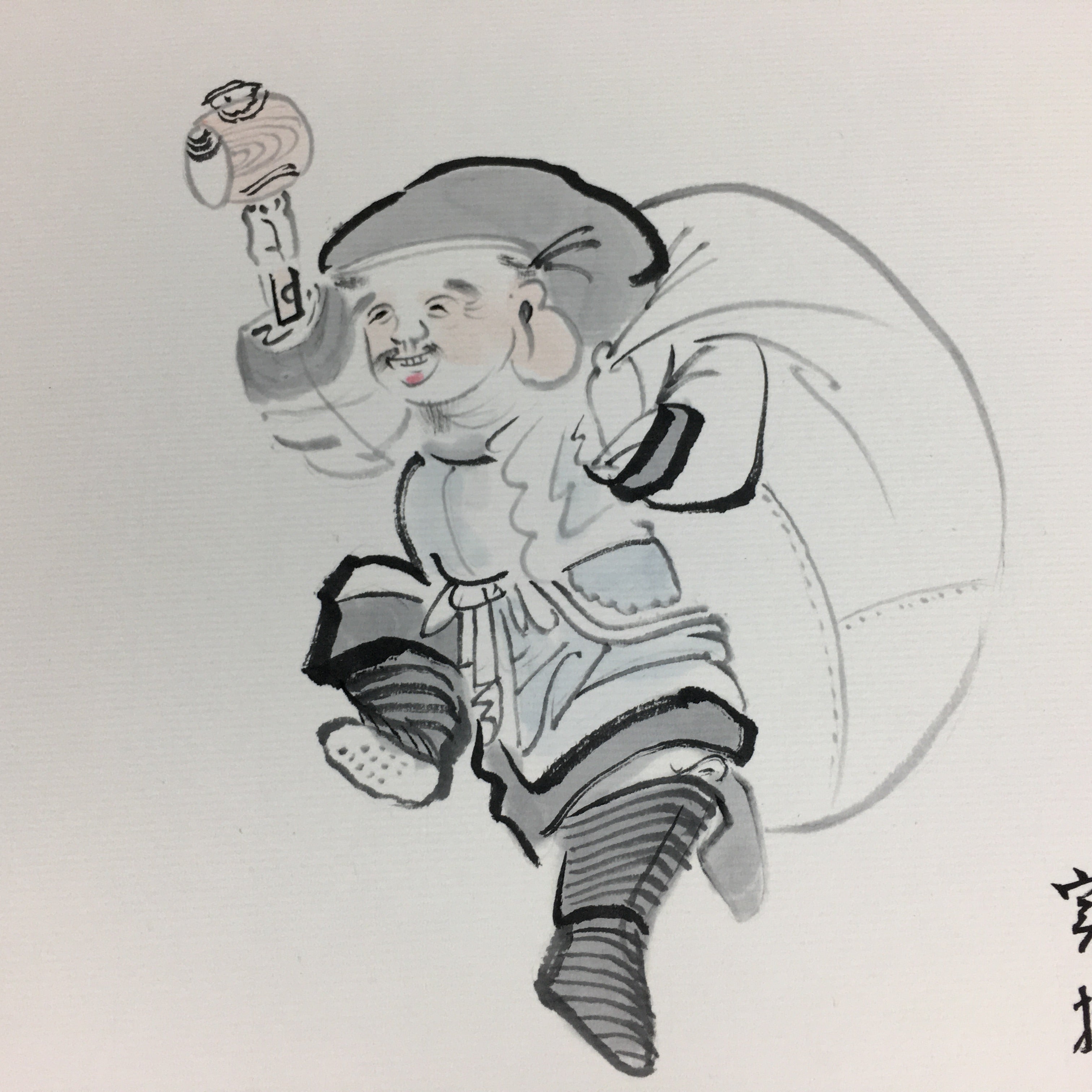 Japanese Art Board Vtg Shikishi Paper Hand Drawn Picture 7 Lucky Gods A387