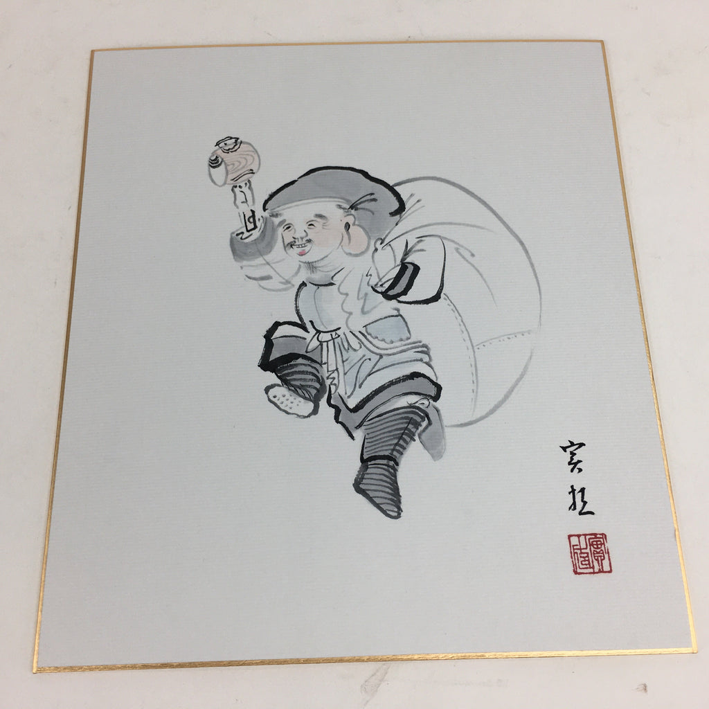 Japanese Art Board Vtg Shikishi Paper Hand Drawn Picture 7 Lucky Gods A387