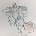 Japanese Art Board Vtg Shikishi Paper Hand Drawn Picture 7 Lucky Gods A388