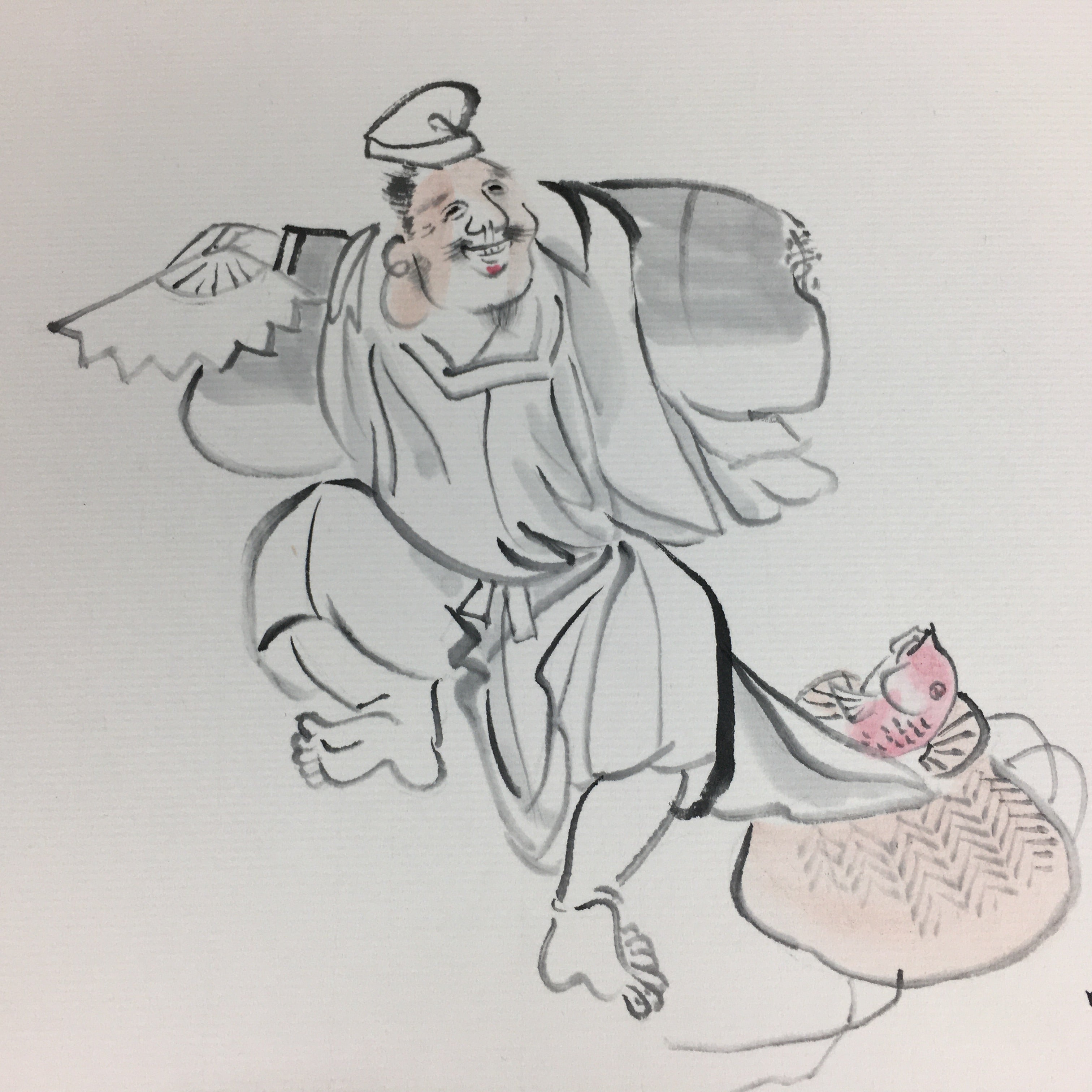 Japanese Art Board Vtg Shikishi Paper Hand Drawn Picture 7 Lucky Gods A388