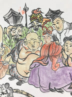 Japanese Art Board Vtg Shikishi Paper Hand Drawn Picture 7 Lucky Gods A457