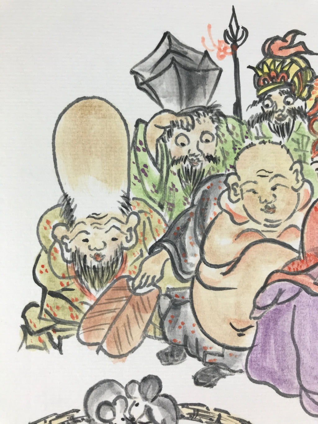 Japanese Art Board Vtg Shikishi Paper Hand Drawn Picture 7 Lucky Gods A457