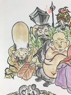 Japanese Art Board Vtg Shikishi Paper Hand Drawn Picture 7 Lucky Gods A457