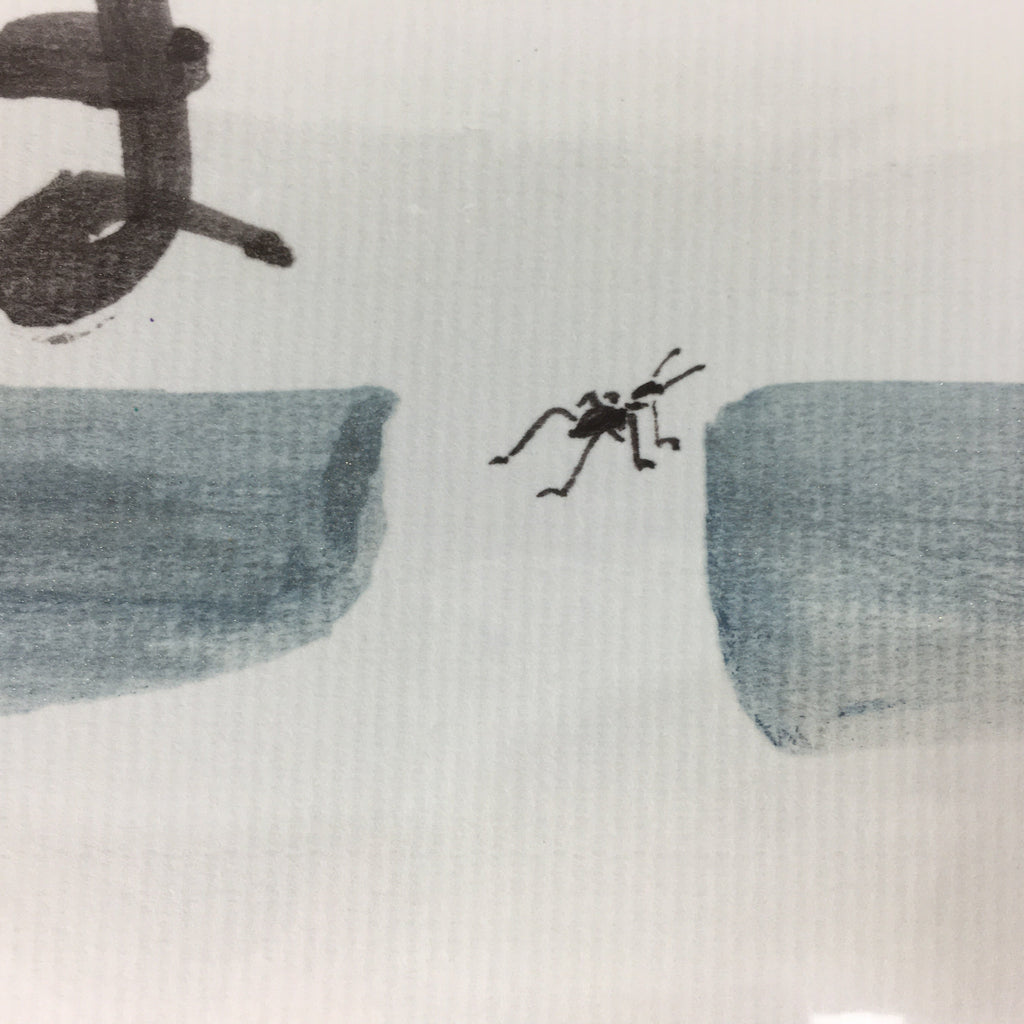 Japanese Art Board Vtg Shikishi Paper Hand Drawn Picture Ant Monk A396