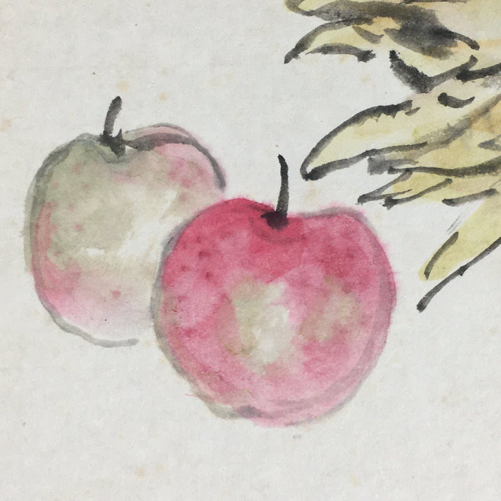 Japanese Art Board Vtg Shikishi Paper Hand Drawn Picture Apples A415