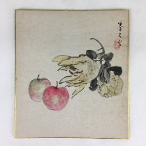 Japanese Art Board Vtg Shikishi Paper Hand Drawn Picture Apples A415