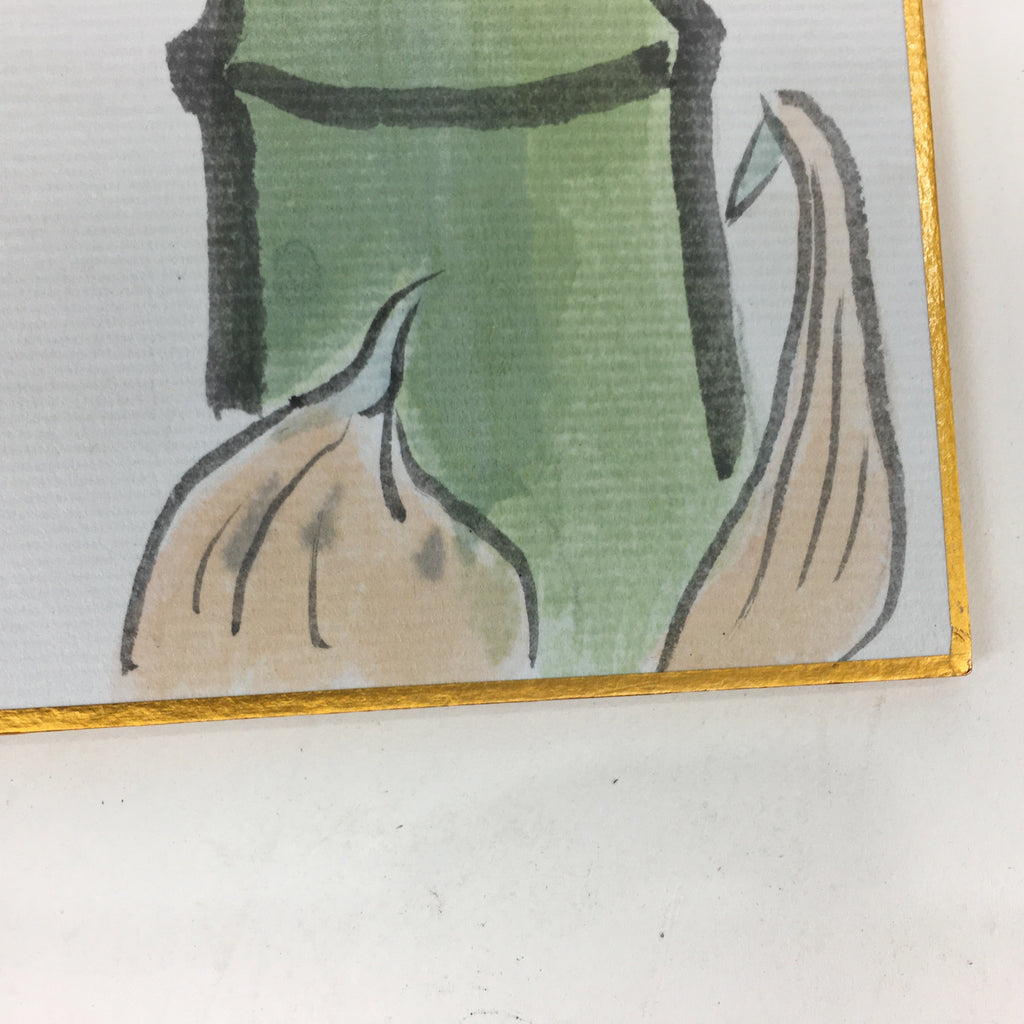 Japanese Art Board Vtg Shikishi Paper Hand Drawn Picture Bird Bamboo A360