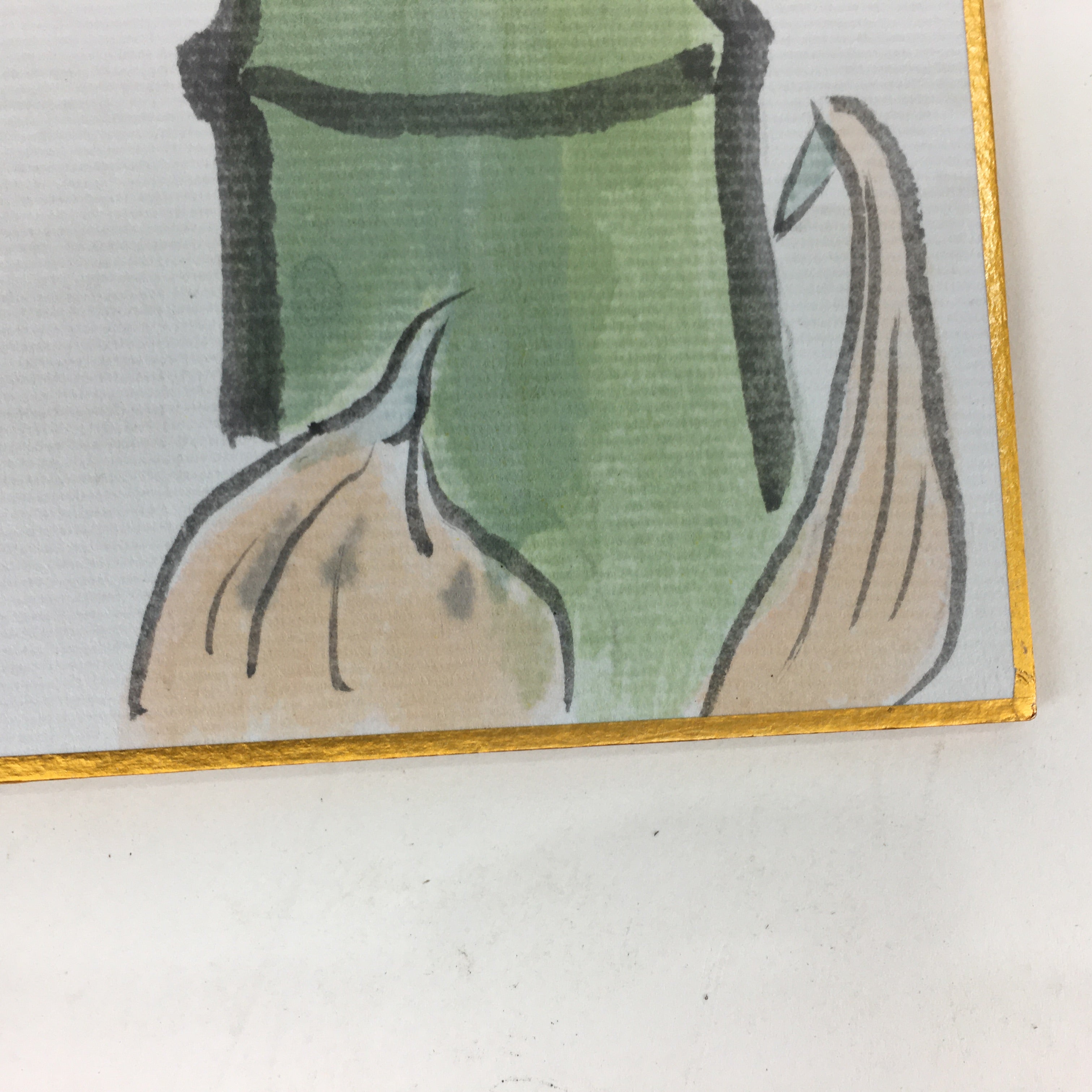 Japanese Art Board Vtg Shikishi Paper Hand Drawn Picture Bird Bamboo A360