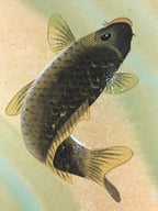 Japanese Art Board Vtg Shikishi Paper Hand Drawn Picture Carp A436