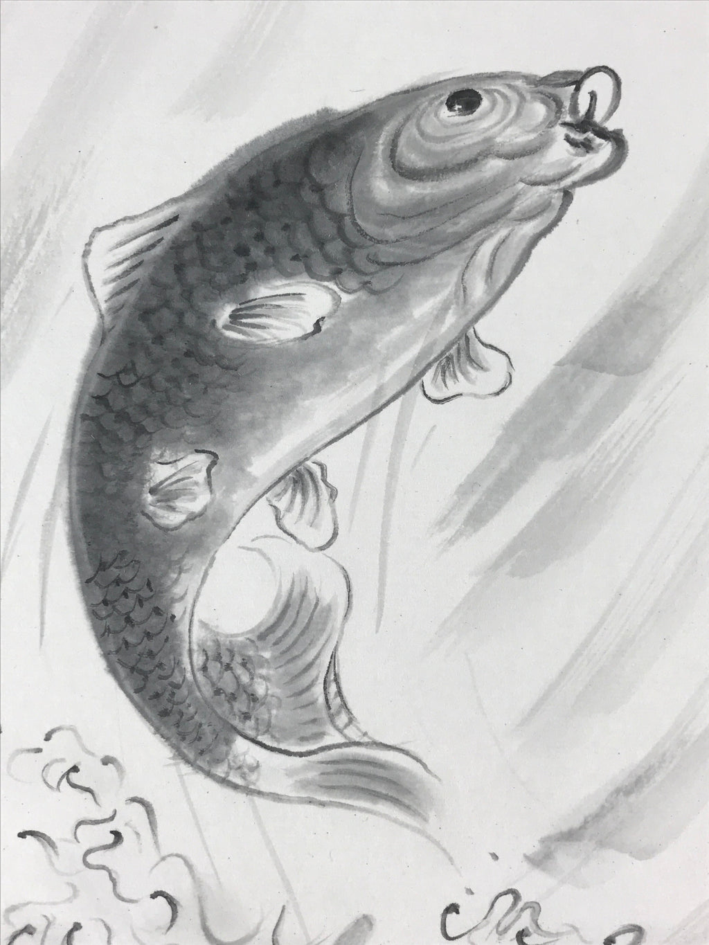 Japanese Art Board Vtg Shikishi Paper Hand Drawn Picture Carp A462