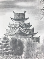 Japanese Art Board Vtg Shikishi Paper Hand Drawn Picture Castle A449