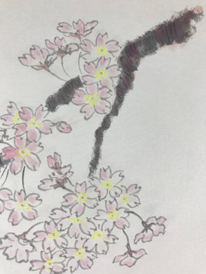 Japanese Art Board Vtg Shikishi Paper Hand Drawn Picture Cherry Blossom A456