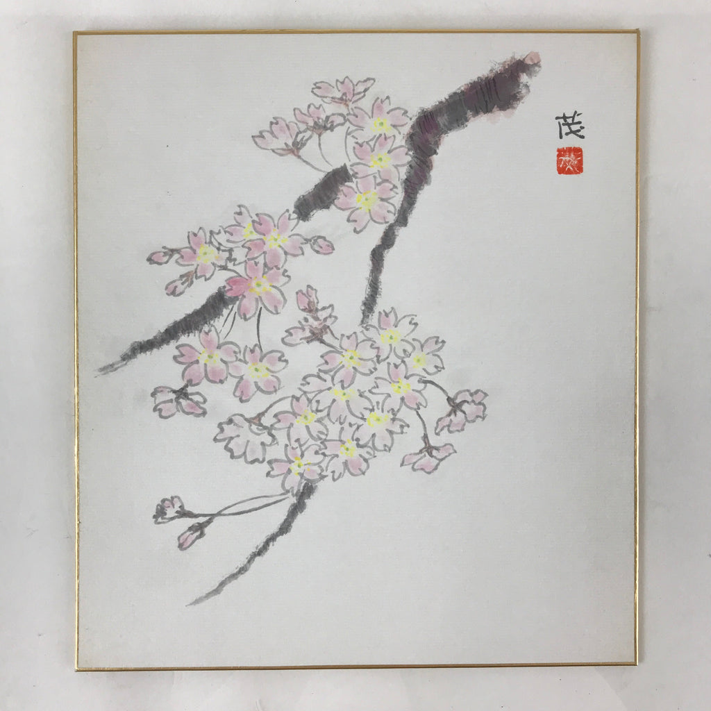 Japanese Art Board Vtg Shikishi Paper Hand Drawn Picture Cherry Blossom A456