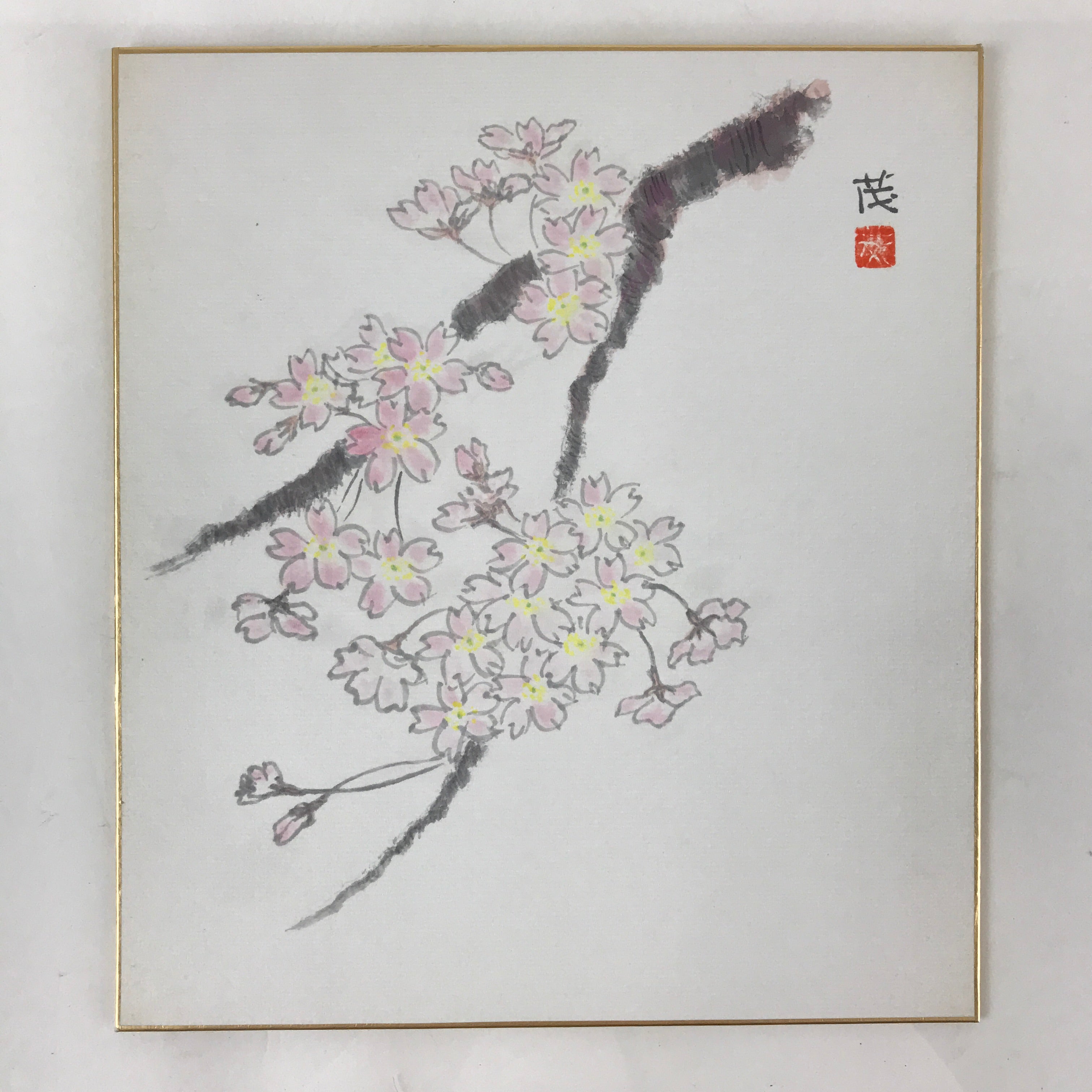 Japanese Art Board Vtg Shikishi Paper Hand Drawn Picture Cherry Blossom A456