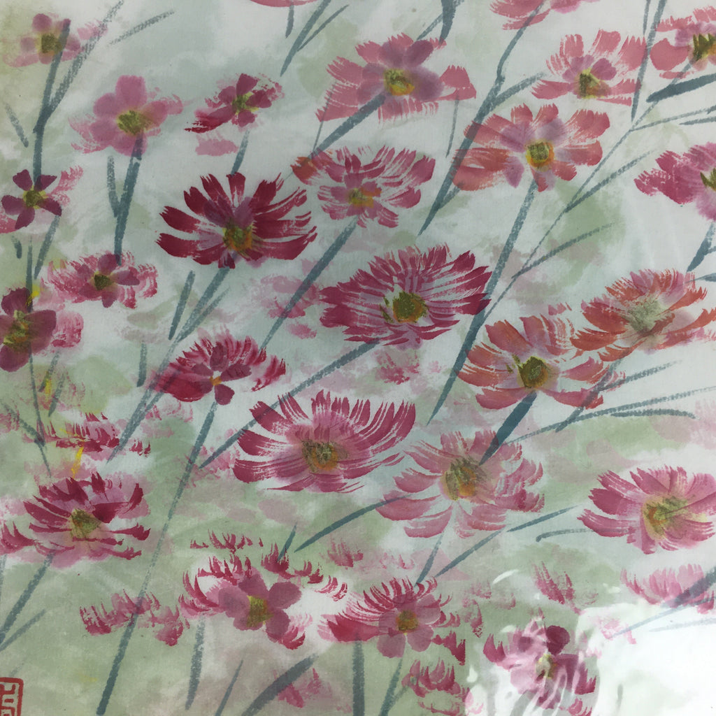 Japanese Art Board Vtg Shikishi Paper Hand Drawn Picture Cosmos Flowers A399