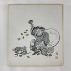 Japanese Art Board Vtg Shikishi Paper Hand Drawn Picture Daikokuten A443