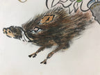 Japanese Art Board Vtg Shikishi Paper Hand Drawn Picture Daikokuten A458