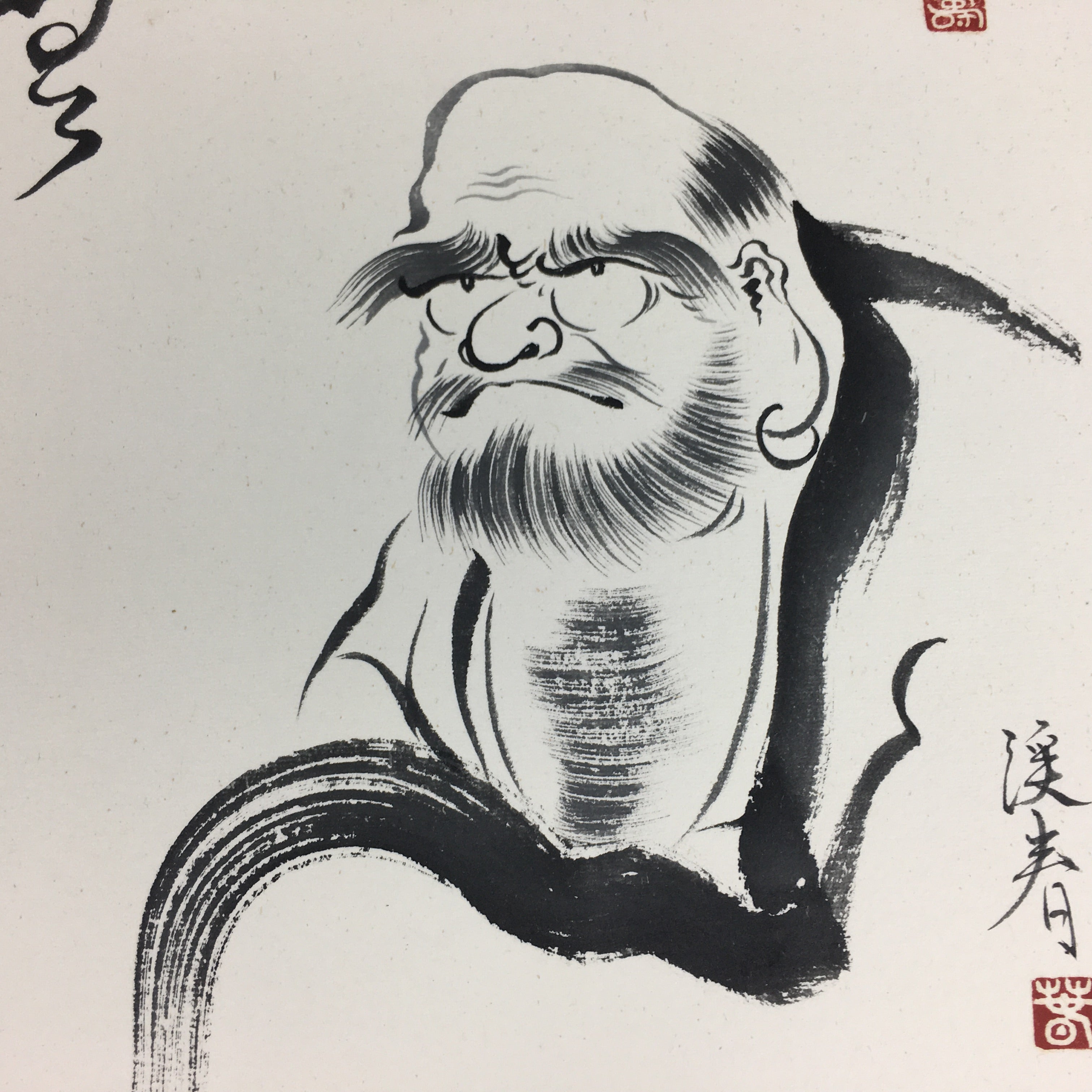 Japanese Art Board Vtg Shikishi Paper Hand Drawn Picture Daruma Monk A400