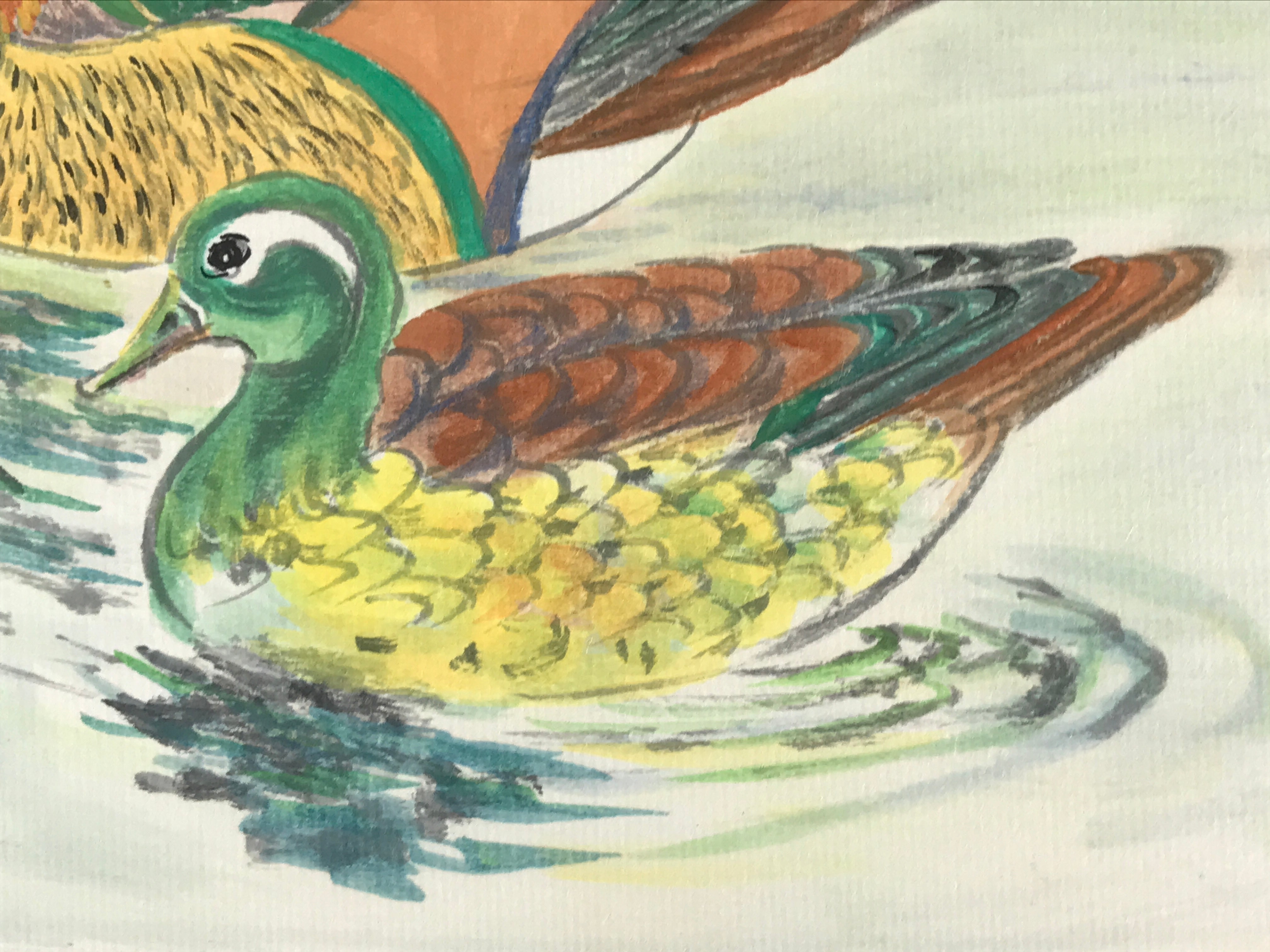 Japanese Art Board Vtg Shikishi Paper Hand Drawn Picture Ducks A446