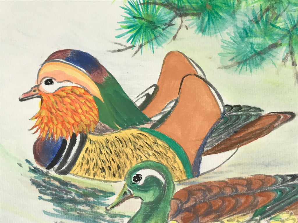Japanese Art Board Vtg Shikishi Paper Hand Drawn Picture Ducks A446