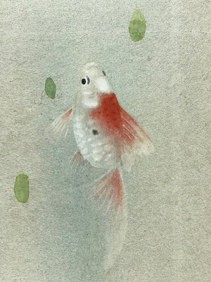 Japanese Art Board Vtg Shikishi Paper Hand Drawn Picture Goldfish A440