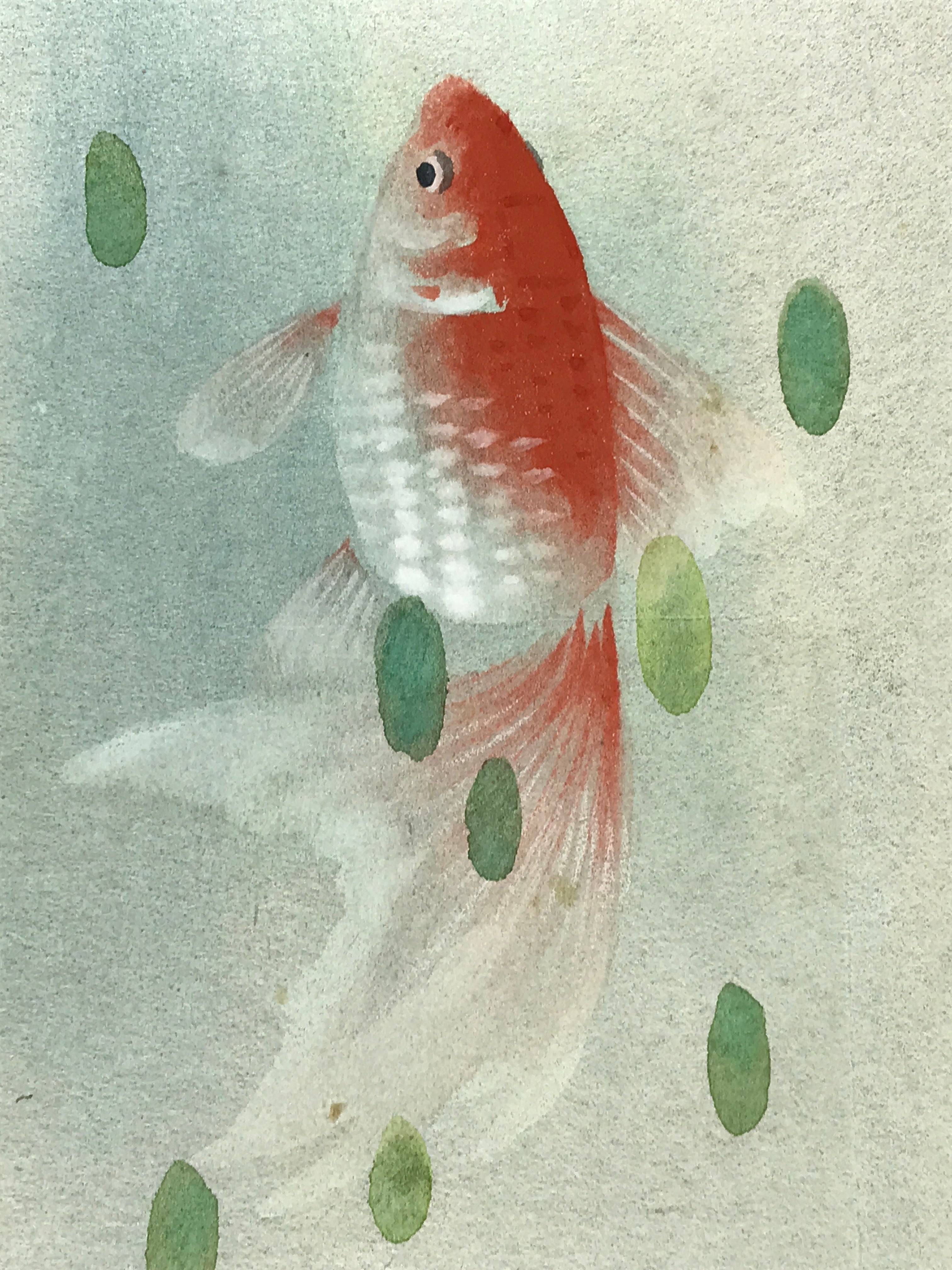 Japanese Art Board Vtg Shikishi Paper Hand Drawn Picture Goldfish A440
